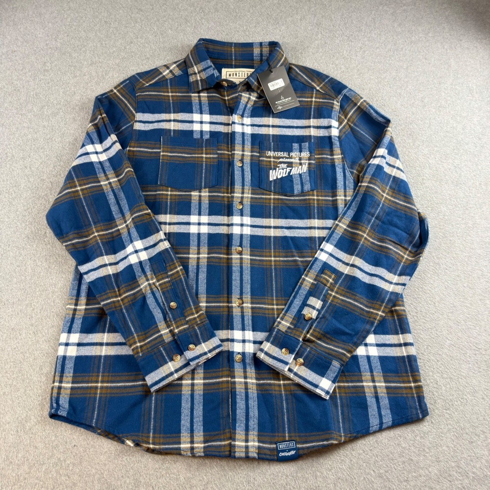 Universal Monsters x Cakeworthy The Wolf Man Plaid Flannel Shirt Mens Large NEW